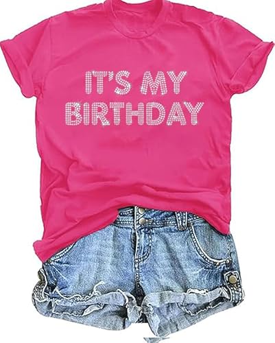 Birthday Outfits for Women Glitter Birthday Girl Shirt Party Gift Cute Graphic Short Sleeve Crewneck Tops Rose Red