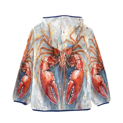 Red Blue Crawfish Toddler Fleece Jacket Girl Boys Hooded Fleece Jacket Coat Warm Outwear Zip-up 3-10T2