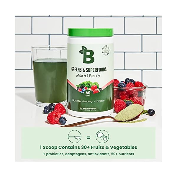 Bloom Nutrition Super Greens Powder Smoothie & Juice Mix - Probiotics for Digestive Health & Bloating Relief for Women, Digestive Enzymes with Superfoods Spirulina & Chlorella for Gut Health (Berry)