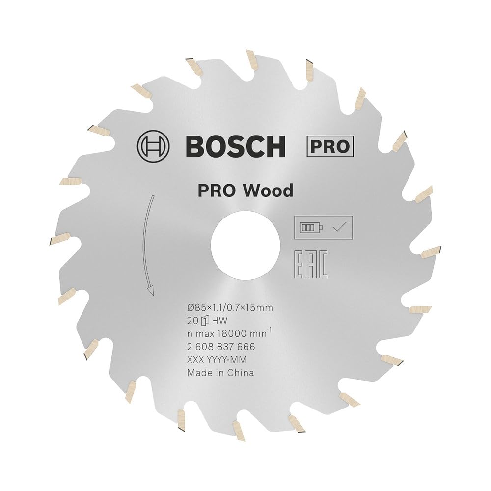 BOSCH1x PRO Wood Circular Saw Blade for Cordless Hand-Held Circular Saws (for Softwood, Hardwood, Ø mm, Professional Accessory Hand-Held Circular Saw)