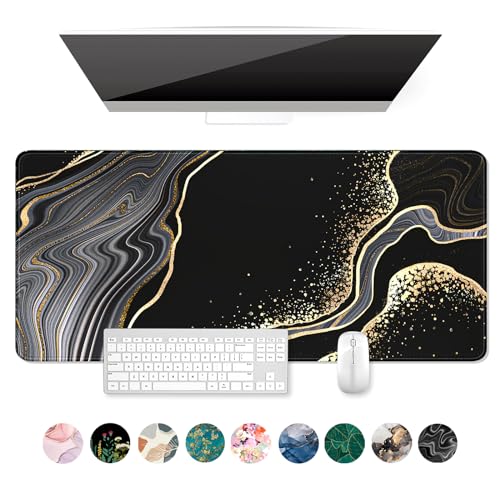 Image of Auhoahsil Extended Mouse Pad, XXL Gaming Mouse Pads, Large Big Mousepad Laptop Computer Keyboard Mat Desk Pad with Non-Slip Base Stitched Edge for Gaming Office Men Women, 31.5 x 15.7 in, Black Marble