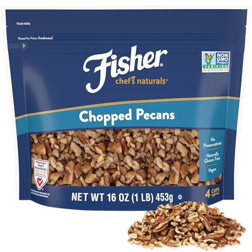 Image of Fisher Unsalted Raw Chopped Pecans, 16 oz, Non-GMO Vegan Baking Nut Pieces