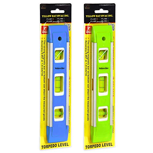2-Pack Aluminum-Sided Torpedo Level, 9 Inch Level Spirit Bubble level with Overhead Viewing Slot(Blue/Green)