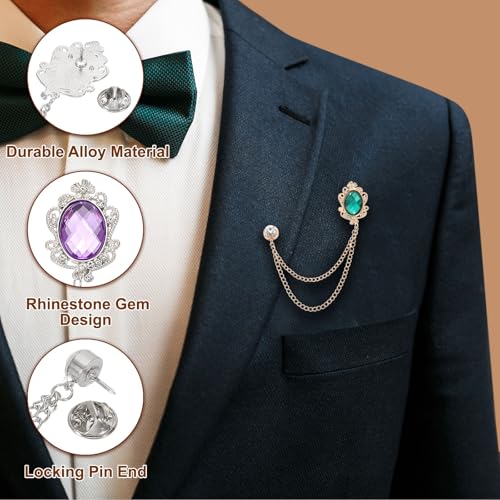 Image of PATIKIL Gem Hanging Chain Brooch Pins, Rhinestone Men's Gem Brooch Suit Pins Lapel Pins for Women Men