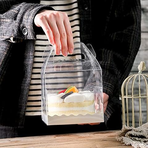 XIGUI 10Pcs Clear Cake Boxes,5.5X5.5 Inch Cake Transparent Gift Box Plastic Cupcake Candy Display Boxes Portable Single Cake Containers for Wedding Birthday Parties Baby Shower Favors Cover