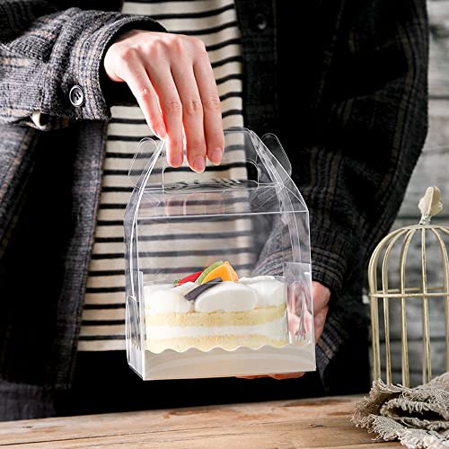 XIGUI 10Pcs Clear Cake Boxes,5.5X5.5 Inch Cake Transparent Gift Box Plastic Cupcake Candy Display Boxes Portable Single Cake Containers for Wedding Birthday Parties Baby Shower Favors