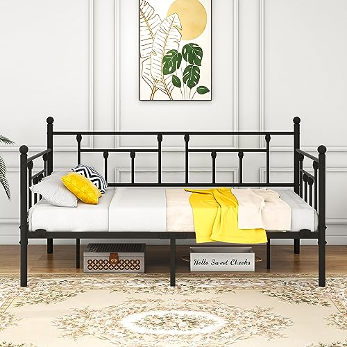HAHRIR Metal Daybed Frame with Steel Slats Platform Furniture, Twin Size with Multifunctional Mattress Foundation, Black