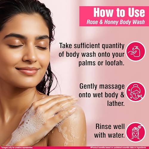 Image of Multani Naturals Rose & Honey Body Wash 270ml | Ayurvedic Herbal Body Cleanser with Rose, Aloe Vera & Neem | Soothing, Anti-Inflammatory | Paraben & Sulphate Free | For Men & Women | All Skin Types