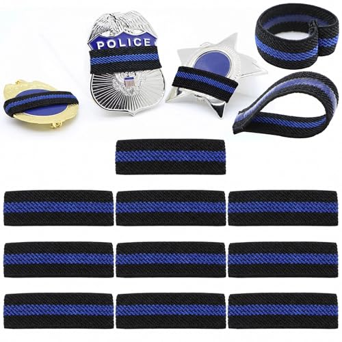 LUTQ 10 Pack Pay Tribute Mourning Bands for Badges With Non-Slip Silicone Inner Lining - Black for Police & Law Enforcement - Respectful Memorial Blue