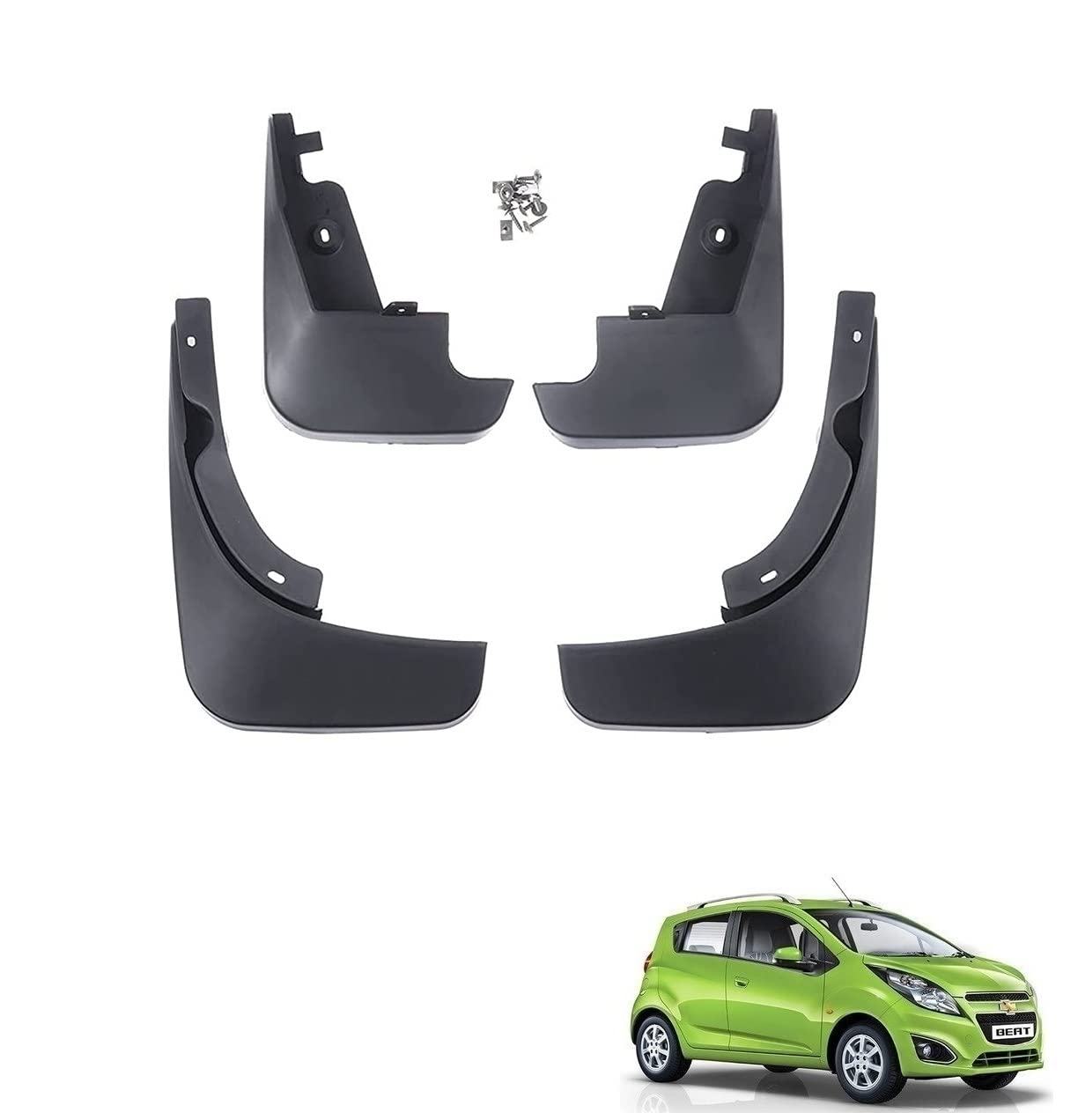 Kozdiko Car O.E Type Custom Fit Front and Rear Mud Flap Guard Compatible for Chevrolet Beat