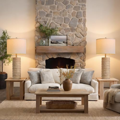 PoKat 27'' Farmhouse Table Lamps Set of 2 for Living Room, Stone-Like Bedside Lamp for Bedroom, Boho Ceramic Tall Lamps for Nightstand Office Sideboard Entryway Distressed (Antique Beige) - Image 4