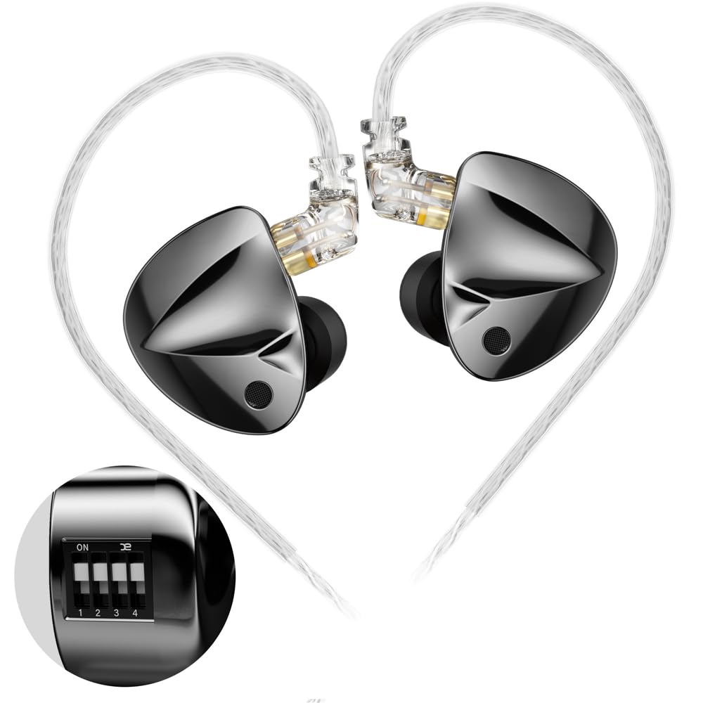 KZ D-FI Słuchawki douszne z 4-poziomowym monitorem, słuchawki z dźwiękiem stereo HiFi z przewodowym i redukcją szumów Bass Earbuds (bez mikro z przełącznikami)