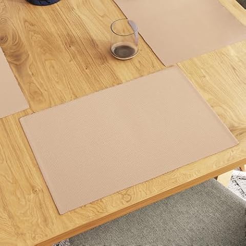 Encasa XO Dining Placemat Set of 6 | Solid Beige Color | Fine Ribbed Cotton Table mat | Size 19x13 in | Machine Washable Cover