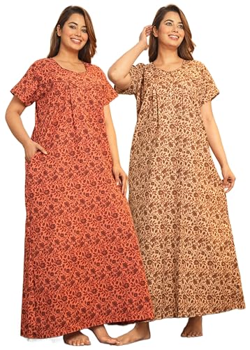 Image of G4Girl Women's Regular Nighty Rajasthani Nighty Rajasthani Gown Jaipuri Nighty Jaipuri Gown Maxi Gown with Pocket - (Combo)