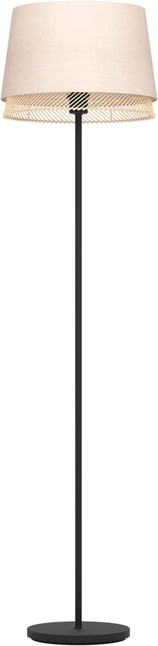 Eglo EGLO Vloerlamp Tabley, staande lamp met lampenkap, staanlamp van zwart metaal, bamboe en linnen, staanlamp voor woonkamer, E27 fitting, 150 cm