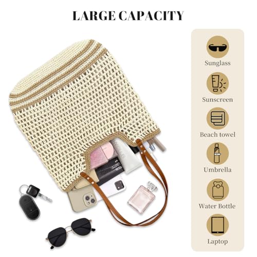 Image of Crochet Beach Bag Summer Woven Tote Bag Crochet Purse for Women handbags Boho Shoulder Bags for Travel Vacation