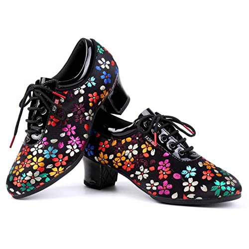 Women Latin Ballroom Dance Shoes Lace up Modern Performence Latin Salsa Practice Dance Shoes,Model 6014
