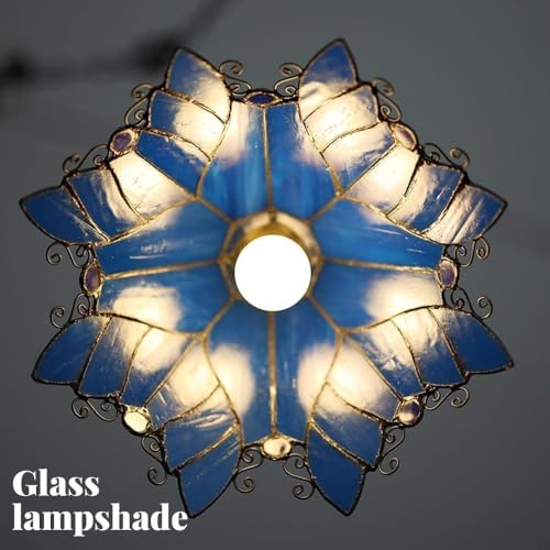 Vintage Glass Lampshade Pendant Light with E26/E27 Brass Base Lamp Single Heads 11.4in Hanging [2]