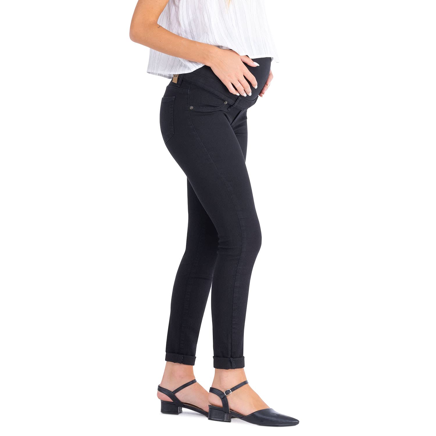 Milano - Jeans Premaman Donna Basic, Super Elasticizzato e Comodo, Pantaloni Skinny, Abbigliamento per Ogni Fase della Gravidanza