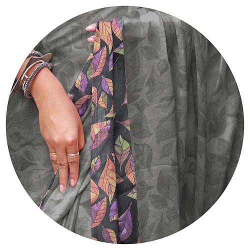 Image of MIRCHI FASHION Saree for Woman Chiffon Geometric and Leaf Printed | Lightweight Daily Regular Use Comfortable Women's Sari with Blouse Piece (Available in 15 Designs)
