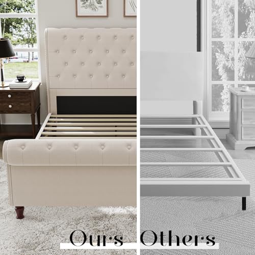 Queen-Bed-Frame-Sleigh-Bed-Frame-with-Headboard-and-Footboard-Upholstered-Platform-Bed-Frame-No-Box-Spring-Needed-Deep-Button-Tufted-Easy-Assembly-Wood-Slats-Cream-White Queen Bed Frame Sleigh Bed Frame with Headboard and Footboard Upholstered Platform Bed Frame No Box Spring Needed Deep Button Tufted Easy Assembly Wood Slats Cream White