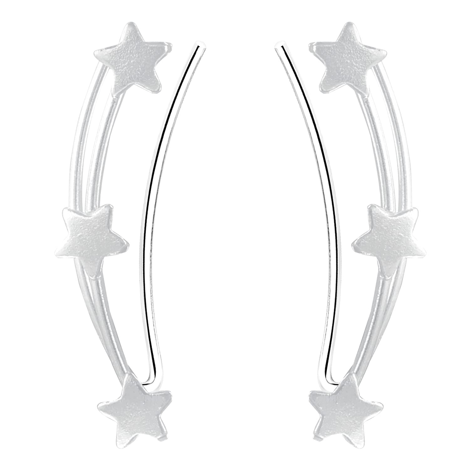 Damen Ohrklemme 925 Sterling Silber Sterne Bogen Ear Cuff Ohrringe Ohrstecker Ohrmanschette Ohr Kletterer Set Lang