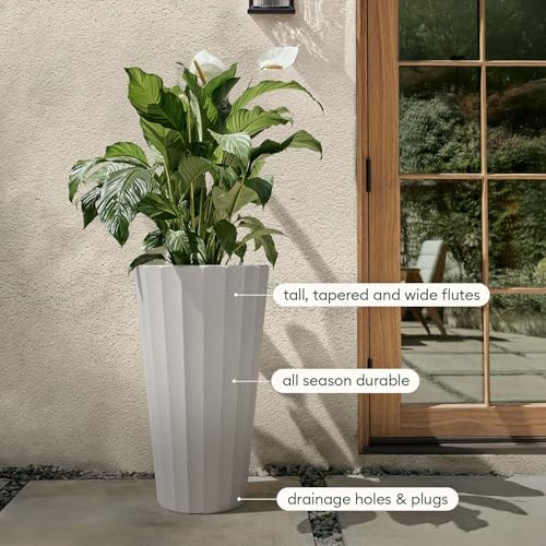 Image of Veradek Column Series Tall Planter - Tapered Outdoor Planter with Shelf