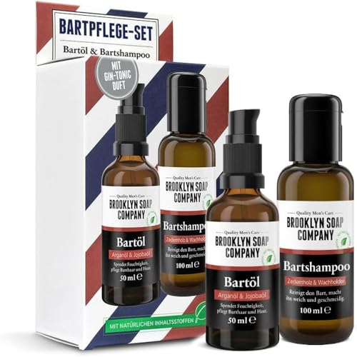 Brooklyn Soap Company Bartpflege Set - Das Vorteilsset für Männer Bartshampoo & Bartöl mit Gin Tonic Duft Brooklyn Soap Company