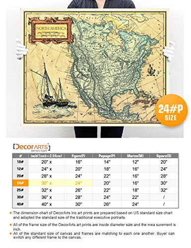 Image of DECORARTS - Vintage North America Map Canvas Wall Art, Antique Historical Map for Wall Decor, Hand-Stretched Giclee Print, Living Room Office Study, Ready to Hang, Handcrafted in USA, 30x24''