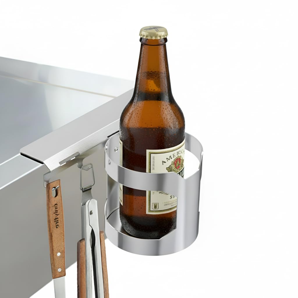 onlyfire Magnetic BBQ Tools Holder for Gas Grill, Grill Utensil Storage Tool with Beer Bottle Holder and 4 Grill Hooks for Barebecue