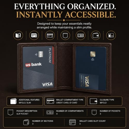 Image of LB LEATHERBOSS Slim Thin Leather Credit Card Triple ID Window Mini Wallet Bifold Driver License Safe (Brown)