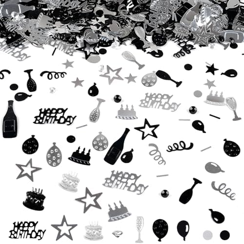 200 Stück Konfetti Geburtstag Tischdeko, Happy Birthday Deko (Schwarz Silber)