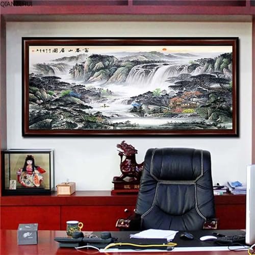 Peinture diamant lac 90x210cm | Toile XXL haute définition Fheeao