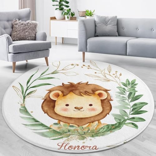 Tapete redondo personalizado con diseño de león Safari para bebés miniatura 1