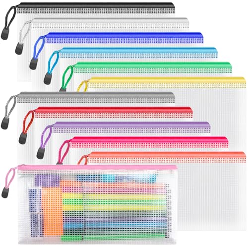 Image of Umriox Zipper Pencil Pouches, 9.2 x 4.7 in (12 Colors, 12 Pack), Pencil Pouches Bulk, Clear Pencil Pouch for Office Supplies Cosmetics Travel Accessories