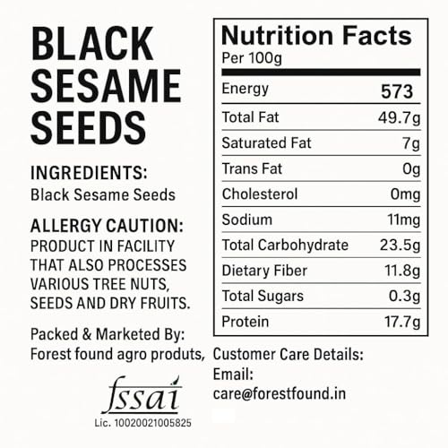 Image of Forest Found Raw Black Sesame Seeds (500g) | Natural Kaale Til | Rich in Calcium & Antioxidants | Fresh Crop Superfood for Hair Growth, Bone Health & Weight Loss | Whole Black Gingelly Seeds