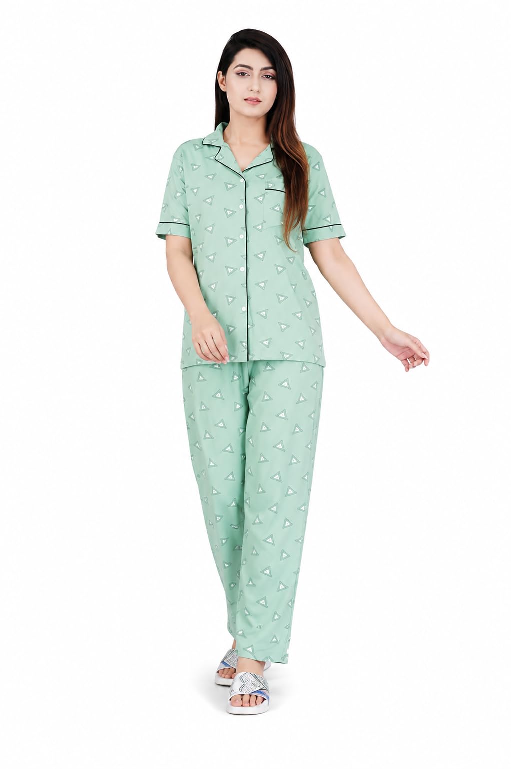 amazon brand - tavasya Women Cotton Night Suit Set | Soft Breathable Fabric | Half Sleeve Shirt & Pajama Set | Printed Comfortable Sleepwear | Regular Fit Nightwear for Women-picture-25