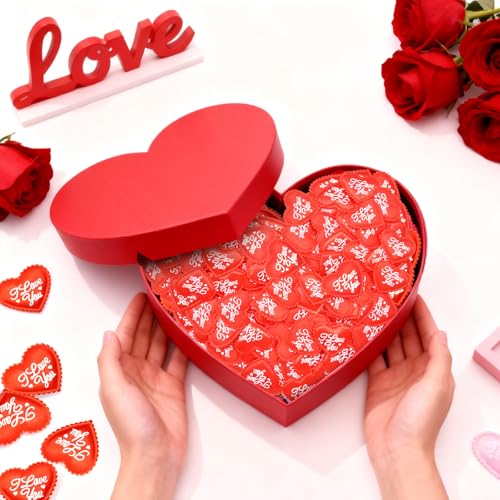 Image of 200 Pieces 1.4 Inch Red inchI Love You inch Fabric Heart Confetti Table Decorations - Satin Hearts Scatter for Valentine's Day, Weddings, Anniversaries, Engagements, and Romantic Party Favors