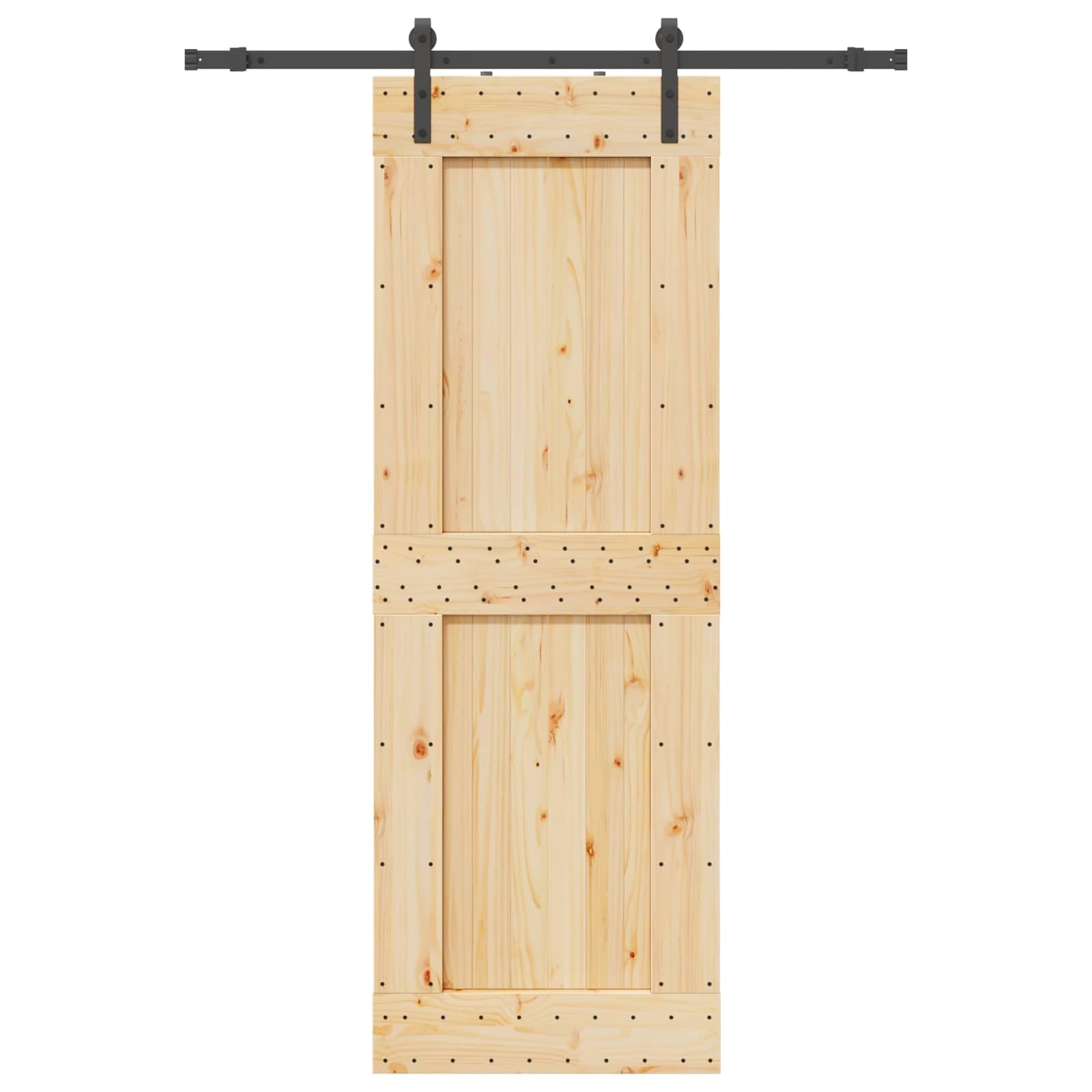 NARVIK - Porta scorrevole in legno di pino massiccio, 85 x 210 cm, con binario in acciaio nero, per interni