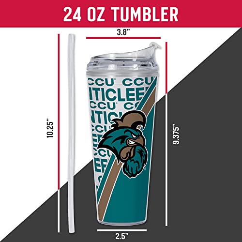 Rico-Industries-NCAA-Coastal-Carolina-Chanticleers-Standard-24oz-Acrylic-Tumbler-with-Hinged-Lid-Officially-Licensed-Double-Wall-Tumbler-with-StrawWhite