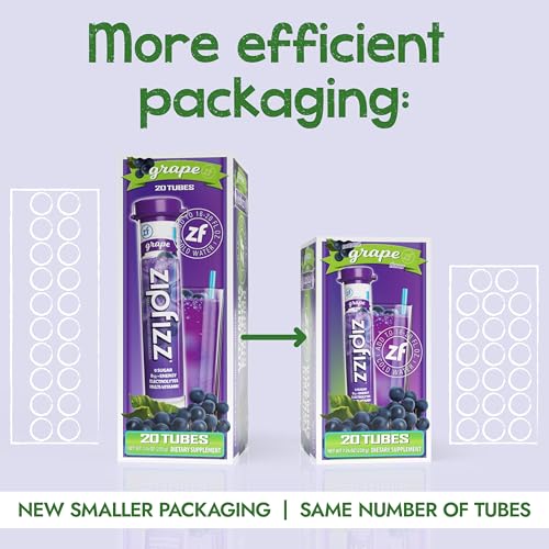 Image of Zipfizz Daily Energy Drink Powder, Grape, 20 Pack | 3-in-1 Sustained Energy, Rapid Hydration, and Essential Vitamins | Sugar-Free | Electrolyte Powder | Contains Vitamin B-12 & Antioxidants