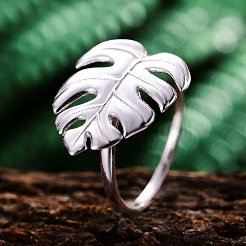 Bague pour femme ajustable Monstera en argent, le cadeau d'anniversaire et d'engagement idéal