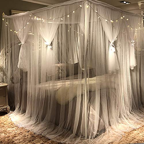 Image of DIVAYANSHI 4 Corners Post Canopy Bed Curtain - Royal Luxurious Cozy Drape Netting - 3 Opening Mosquito Net - Cute Princess Bedroom Decoration Accessories (86 inch W*78 inch L*82 inch H /(Suggested for King))