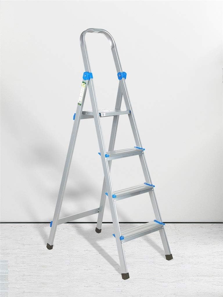 Step Stool 4 Steps Ladder, Aluminum Alloy Ladder Frame Foldable Non-Slip Household Stepladders with Raised Handrails 150Kg Load Step Ladder/45X143Cm