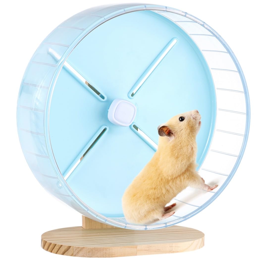 Silent Hamster Wheel with 10.2-Inch Stand, Running Hamster Wooden Wheel of with Base, Exercise Quiet Adjustable Spinner Chinchilla for Sugar Gerbils Gliders, Guinea Pigs