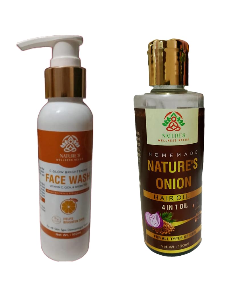 C Glow Face Wash & Onion Hair Oil Combo | Brightening Cleanser & Hair Fall Control| Vitamin C Face Wash + Natural Onion Hair Oil – Complete Skin & Hair Care Set-image-3