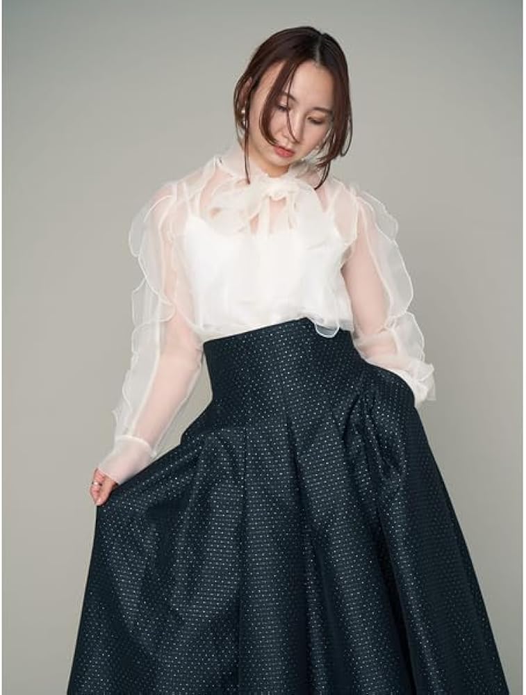 Drawer ラメ ジャガード タック ギャザー フレア チュール スカート Amazon.co.jp: [フレイ アイディー] ラメドットジャガードタック