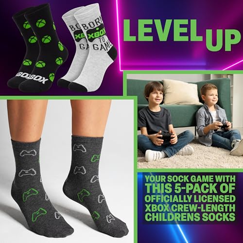 Xbox Socks for Boys, Teens, Pack of 5 Soft, Breathable, Gaming Calf Length Socks in Gift Box for School, Sleepovers, Gamer Gifts for Boys3