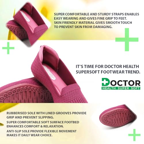 Image of DOCTOR HEALTH SUPER SOFT Women's Memory Foam Walking & Running Shoes | Lightweight Slip-On Sneakers for Gym, Training, Casual & Everyday Use | Flexible, Soft Cushion Athletics for Ladies & Girls