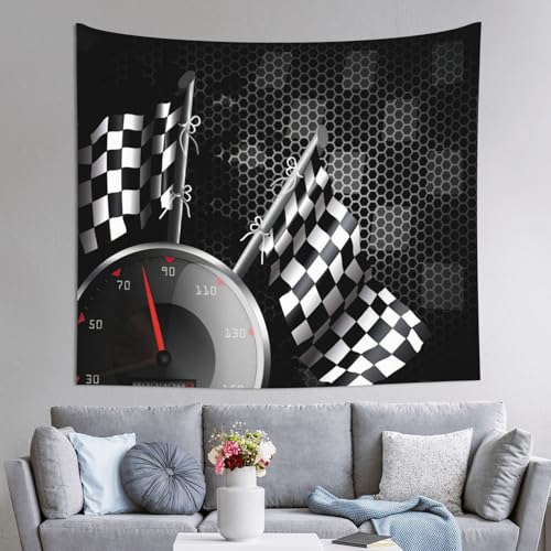 Grande tapisserie murale chambre imprimée drapeau à carreaux JEJEA 152 x 130 cm